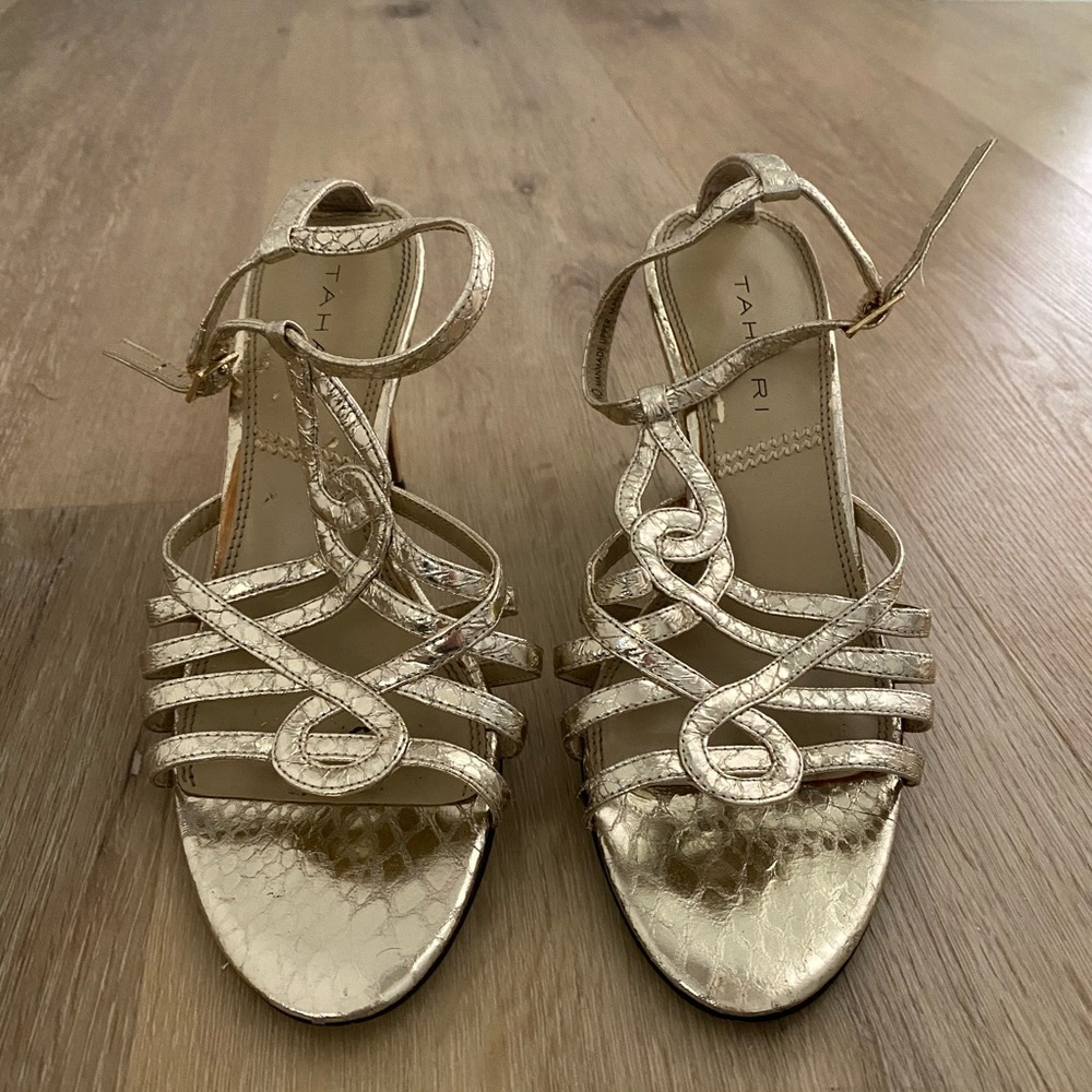Tahari Gold Strappy Heels, Size 6